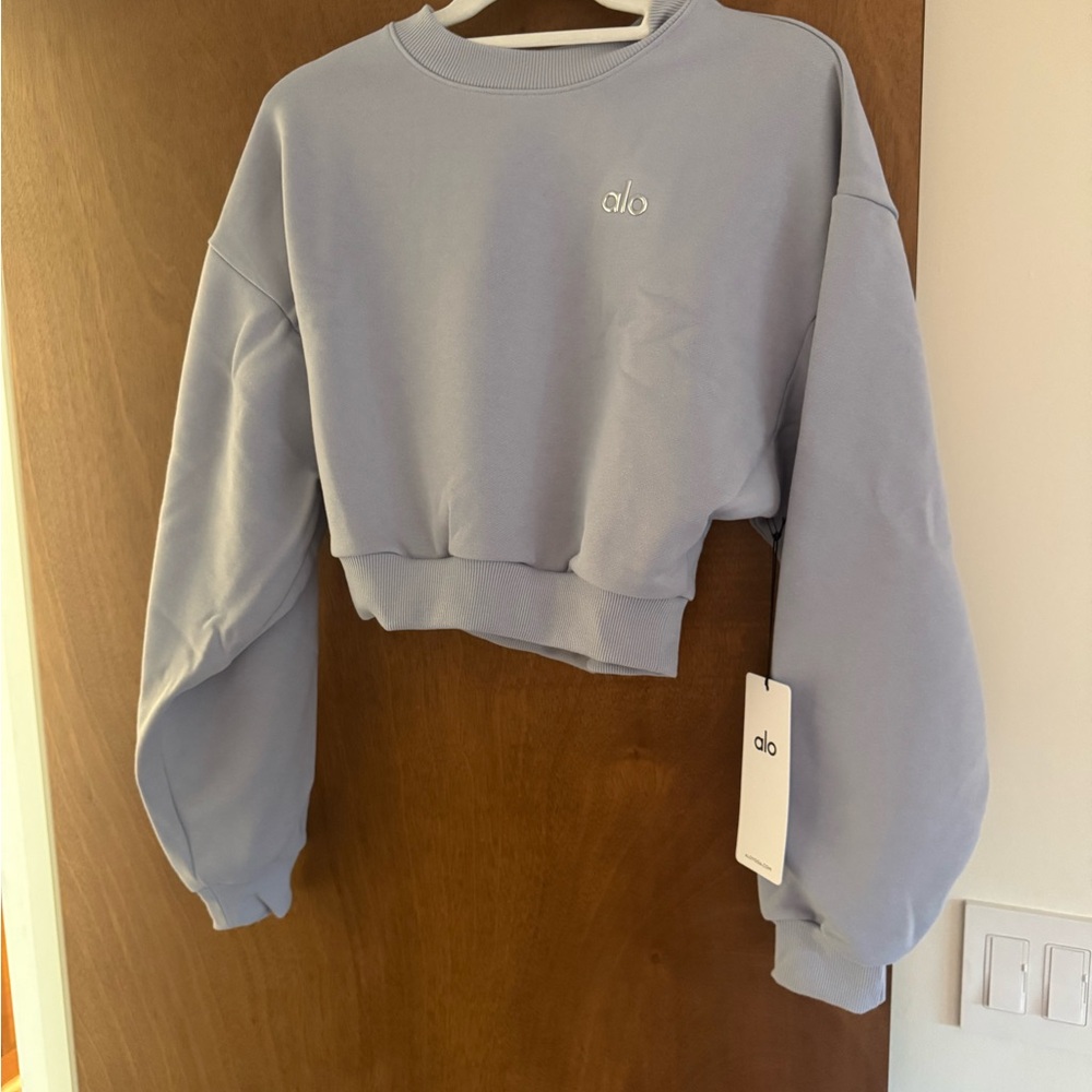 ALO Yoga Women's Light Blue Cropped Hoodie